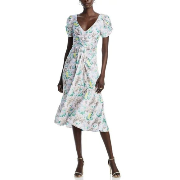 Cinq a Sept Walker Floral Midi Ruched Dress Size 10 NWT MSRP: $395 - Picture 1 of 13